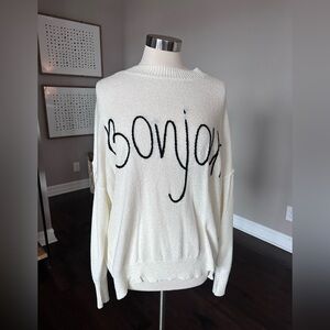 Boutique x Royal & Reese Bonjour Graphic Light Knit Oversized Sweater Ivory LG